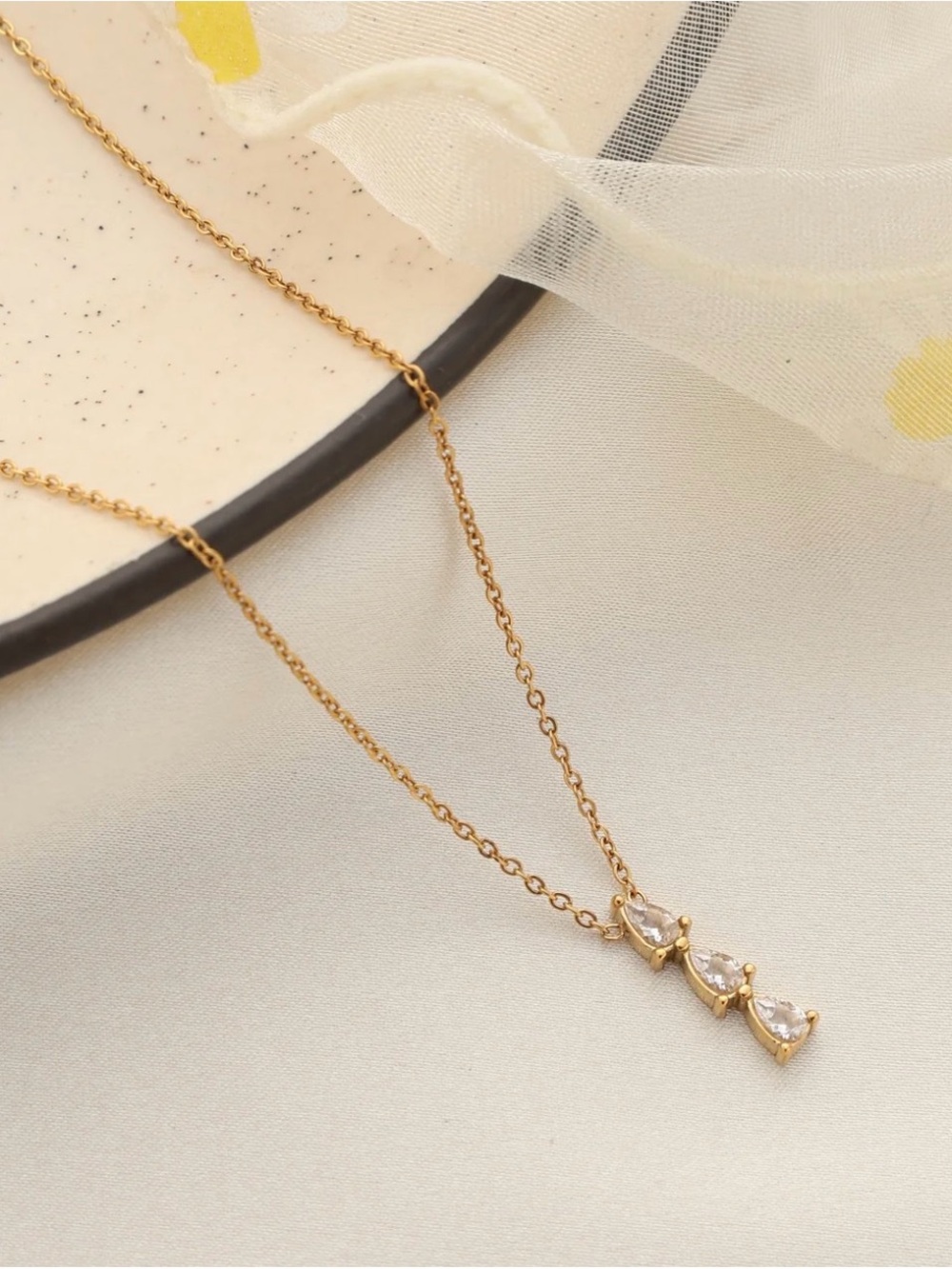 Triple Teardrop/Pear Pendant Necklace in 18k Gold Plating